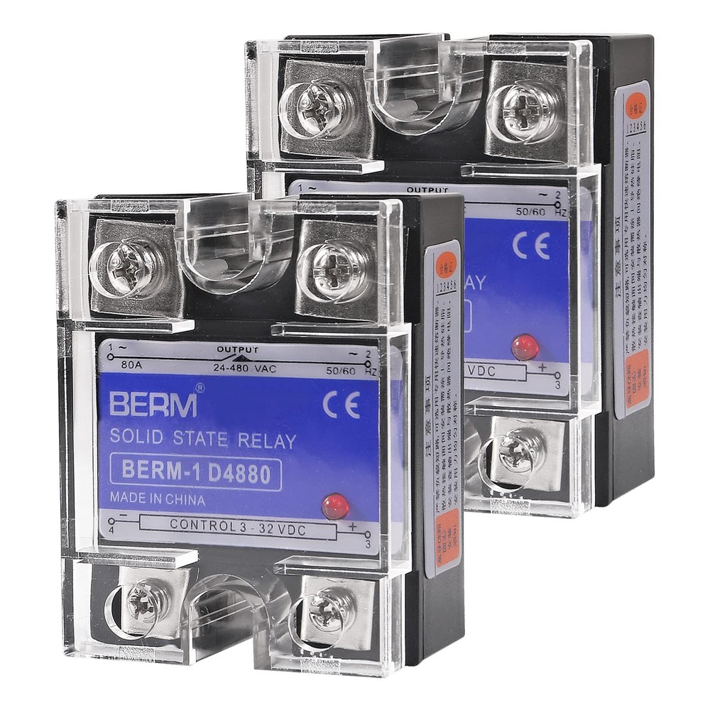 2 Pack SSR-80DA Solid State Relay DC to AC (Input 3-32V DC Output 24-380V AC)...