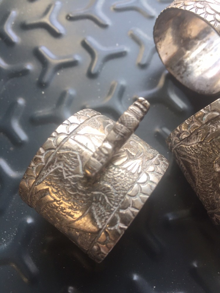 Set Of Antique Solid Silver Peruvian Napkin Rings