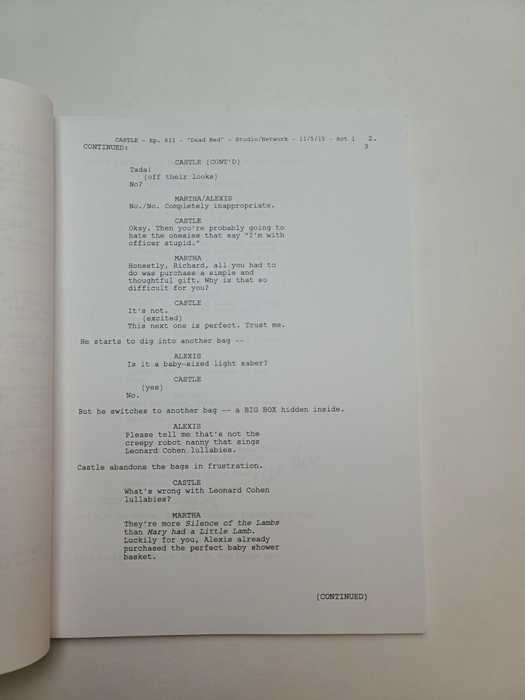 CASTLE / Jim Adler TV Script, Ann Cusack & Seamus Dever "Dead Red"