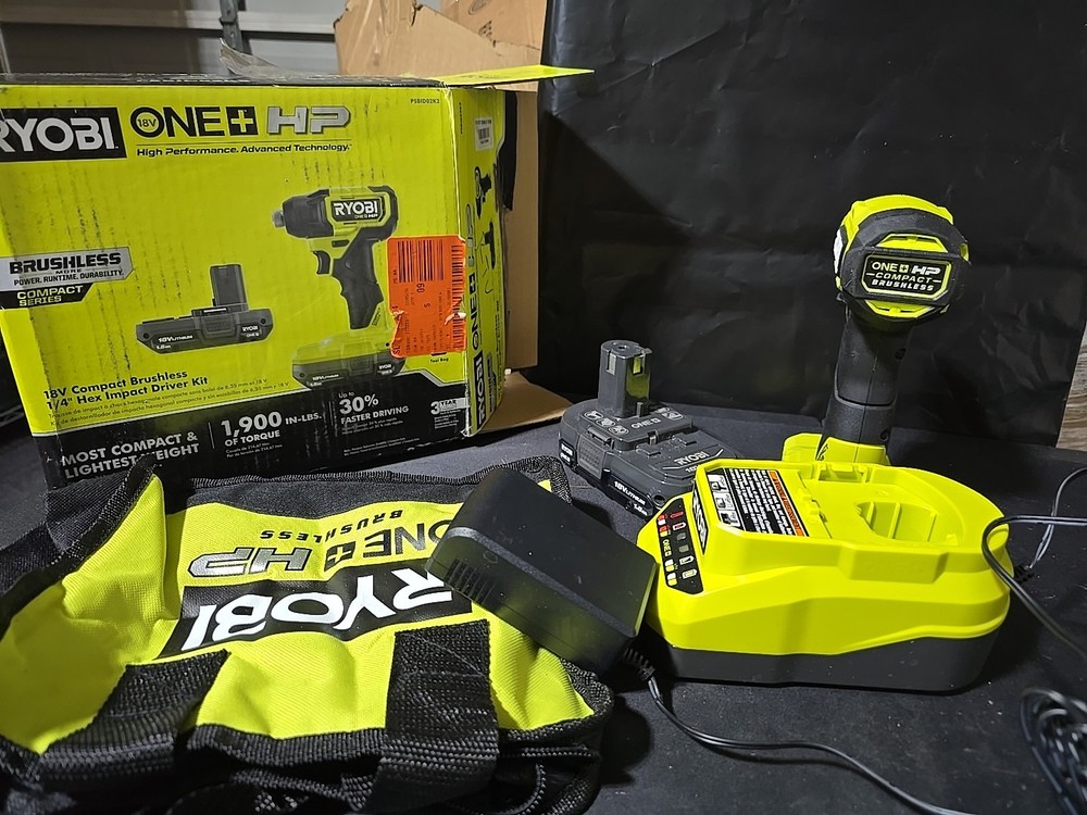 Ryobi ONE+ 18V Compact Brushless 1/4" Hex Impact Driver Kit