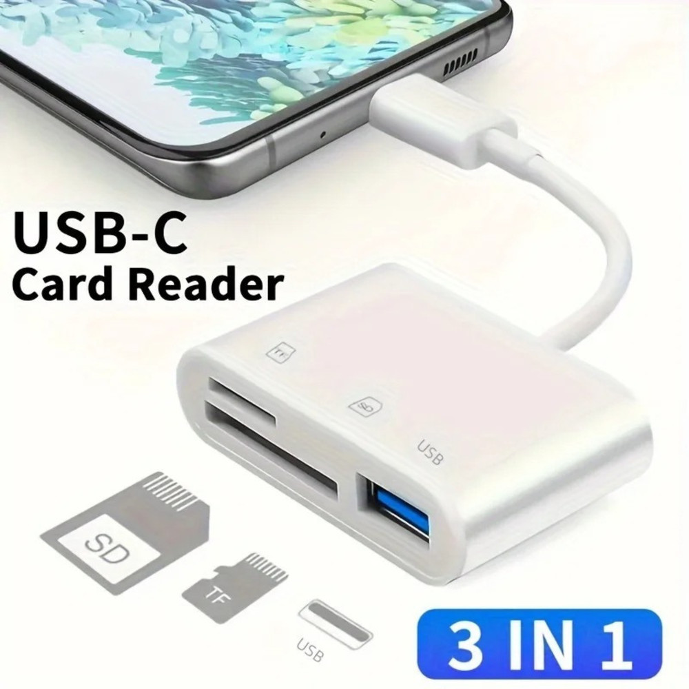 USB C to SD Card Reader, 3-in-1 Hub Converter, Micro SD TF Memory Type-C Adapter