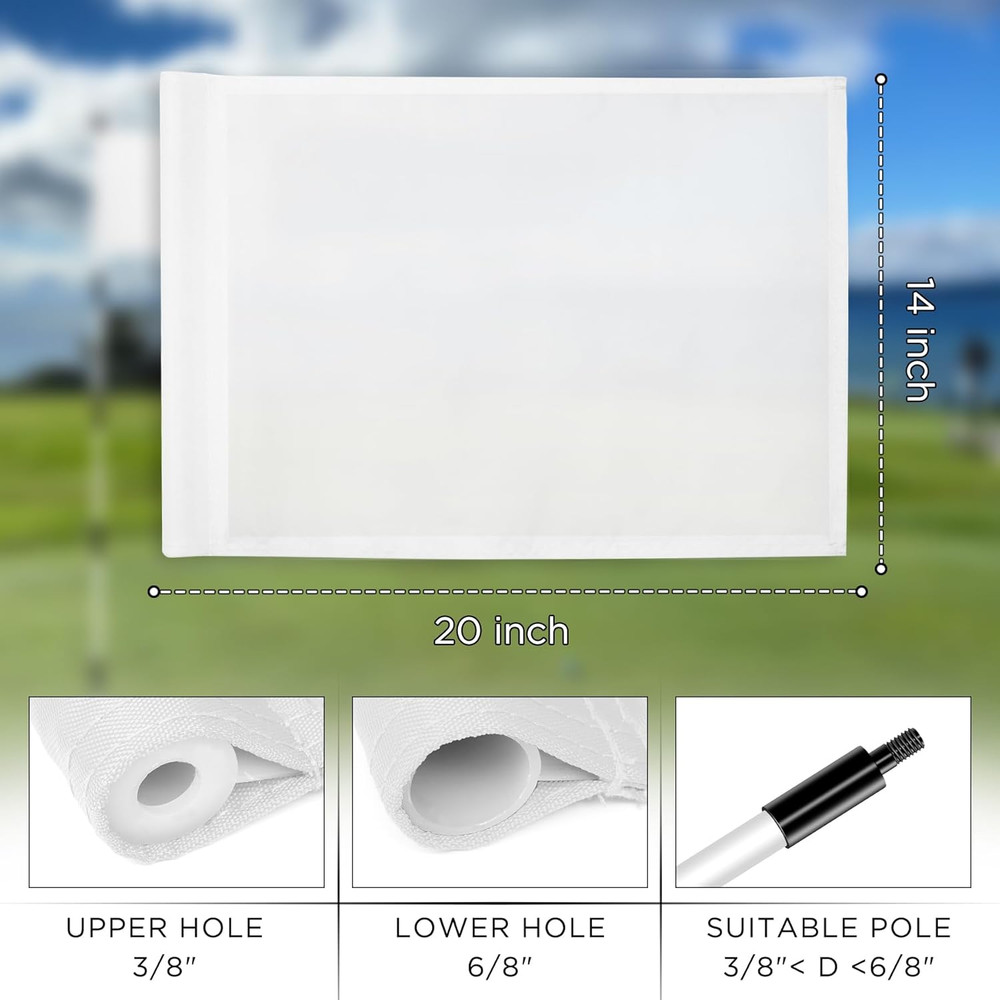 Premium 9-Pack Golf Flags - 20x14 Inch Plain White Nylon for Practice & Courses