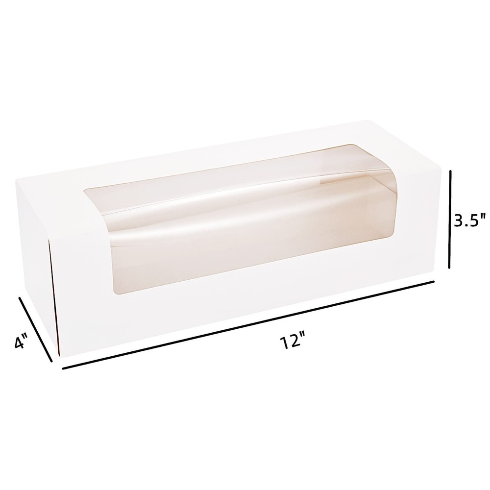24-Pack 12"X4"X3.5"Roll Cake Boxes Loaf Pumpkin White Bakery with Window