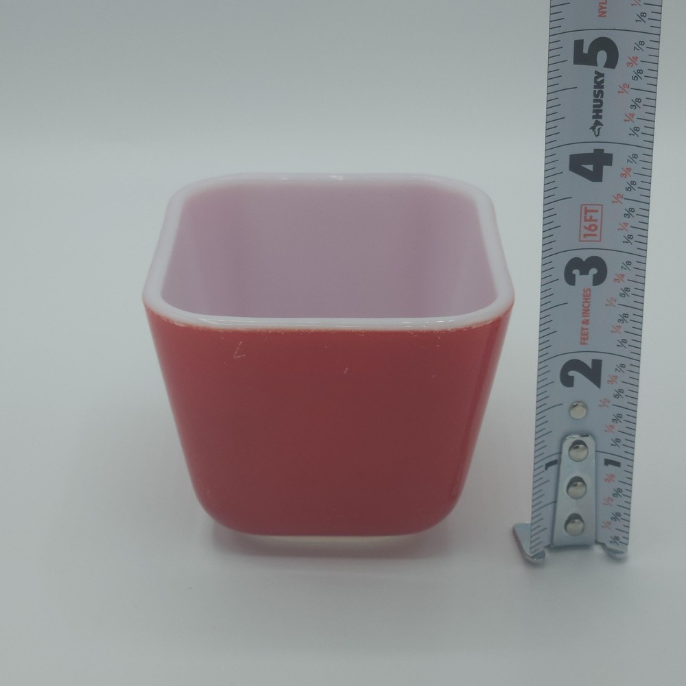 Vintage PYREX Refrigerator Dish Red Rectangular Glass USA VTG Kitchen 4"