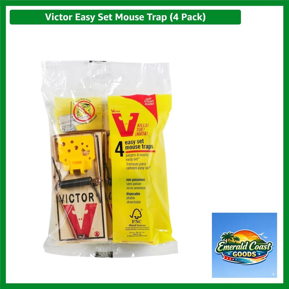 Victor Easy Set Mouse Trap 4 Pack - Non-Toxic & Pre-Baited for Effortless Use