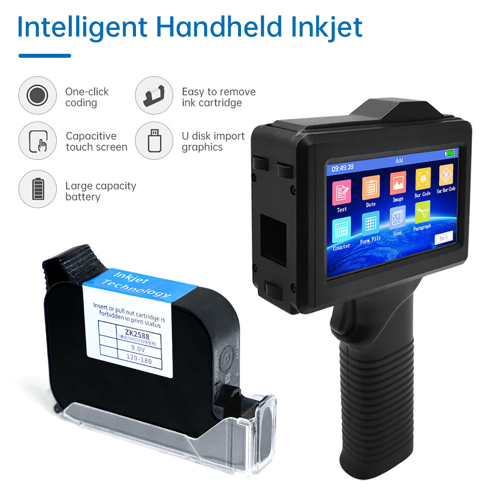 Handheld Inkjet Printer 600DPI Ink Date Time Brand QR Code Barcode Logo Machine