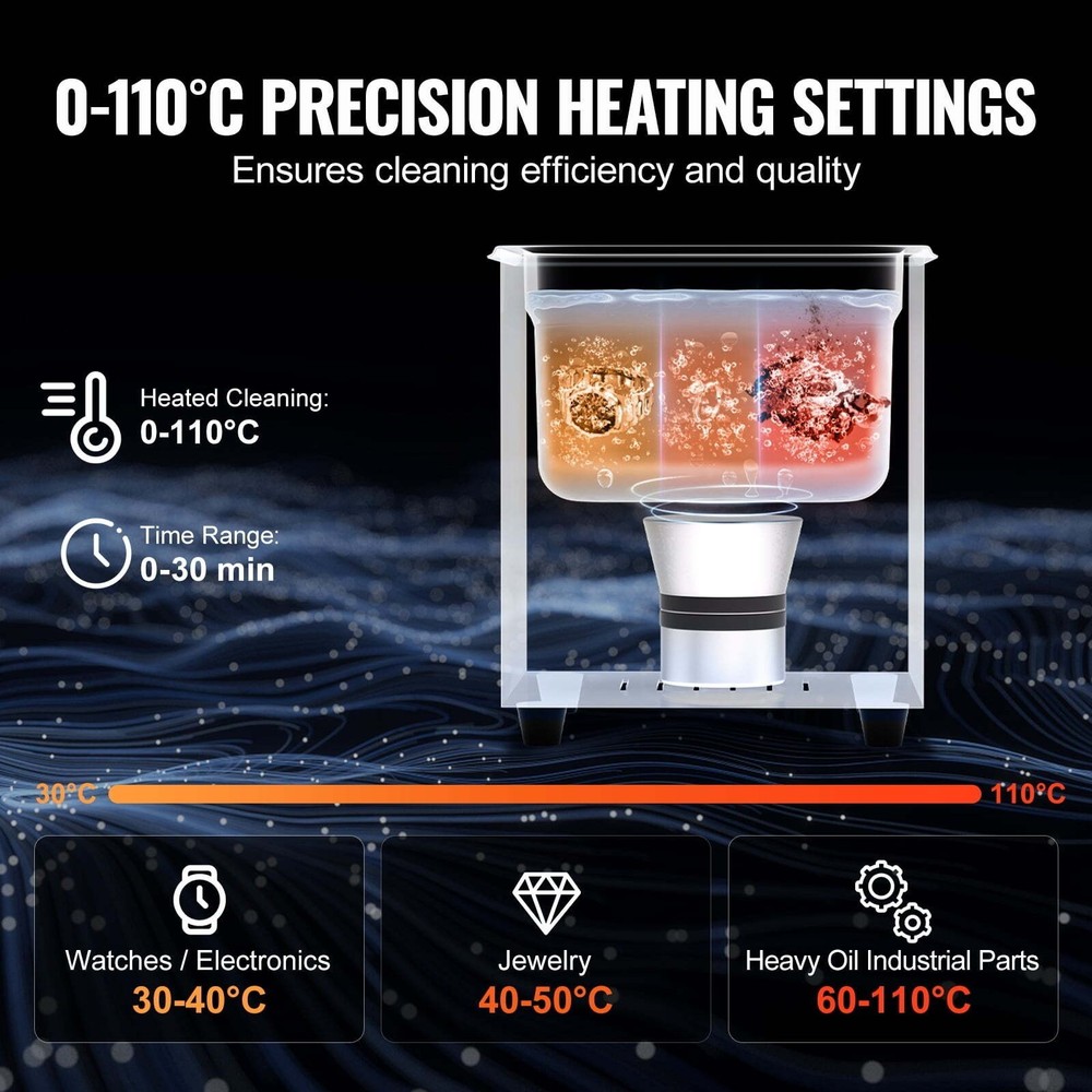 2L Ultrasonic Cleaning Device with Heating Function Timer & Basket 60W Cleaning