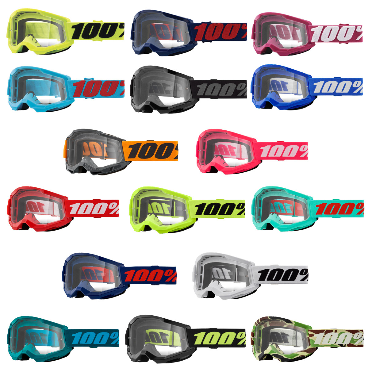 100% PERCENT STRATA 2 MOTORCYCLE MX ATV GOGGLES WITH CLEAR LENS