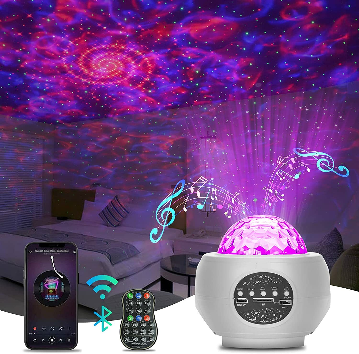 Projector Galaxy Starry Sky Night Light Ocean Star Party Speaker LED Lamp Remote