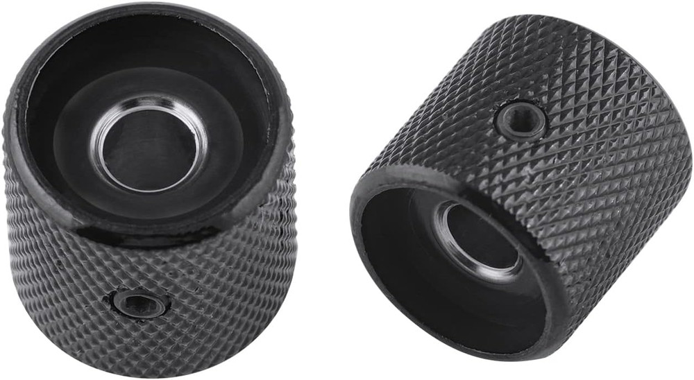 Metal Guitar Knobs Flat Top Control Knobs with Black Knurled Barrels 6mm Split S