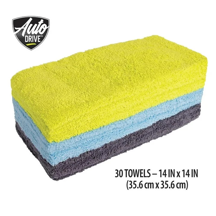 Auto Drive 14" x 14" Multipurpose Microfiber Towels, 30 pack, Multicolor