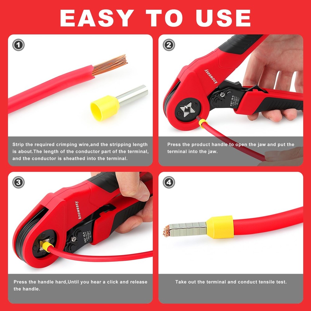 Knoweasy 16-4 Ferrule Crimping Tool 28-5 AWG Tool, Red