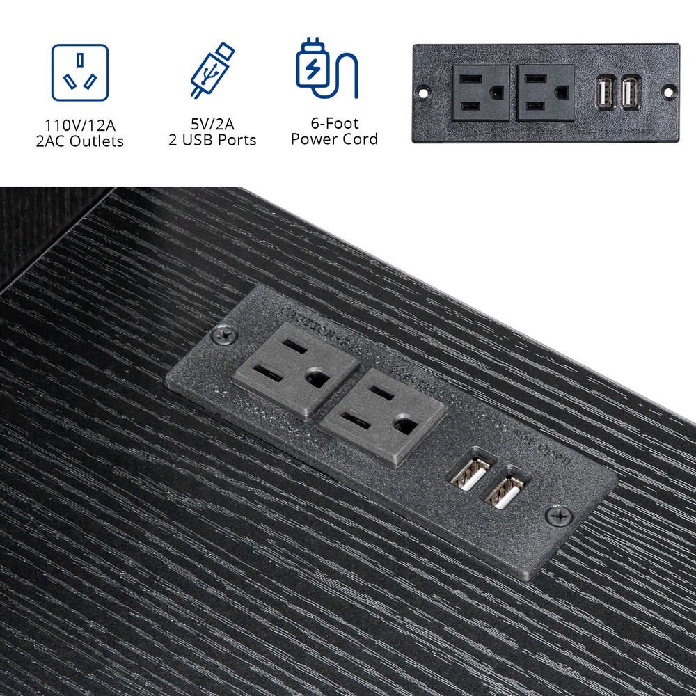 Black embossed melamine particleboard computer desk with 2 power sockets