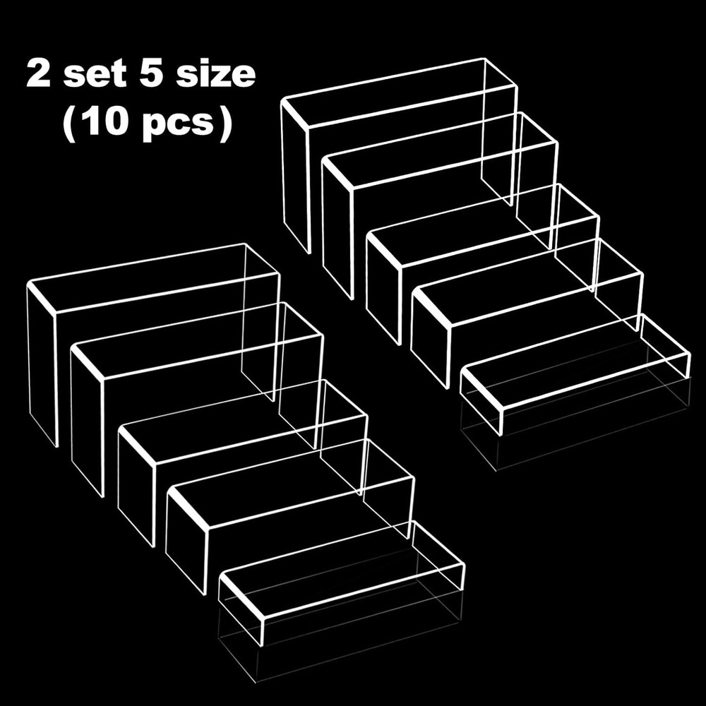 Fixwal 10pcs 2 Set Acrylic Risers for Display Clear Riser transparent