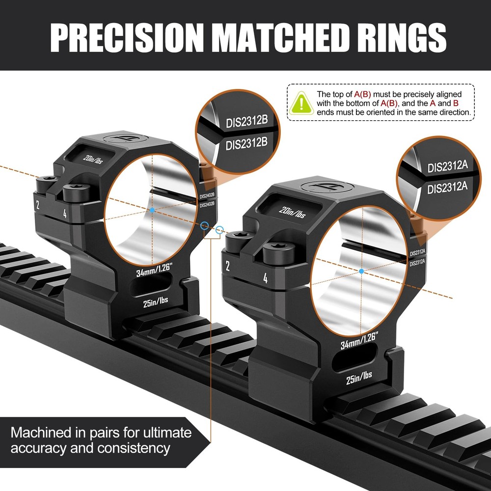DISCOVERYOPT Precision Scope Rings, Lapped Riflescope Mounts Black