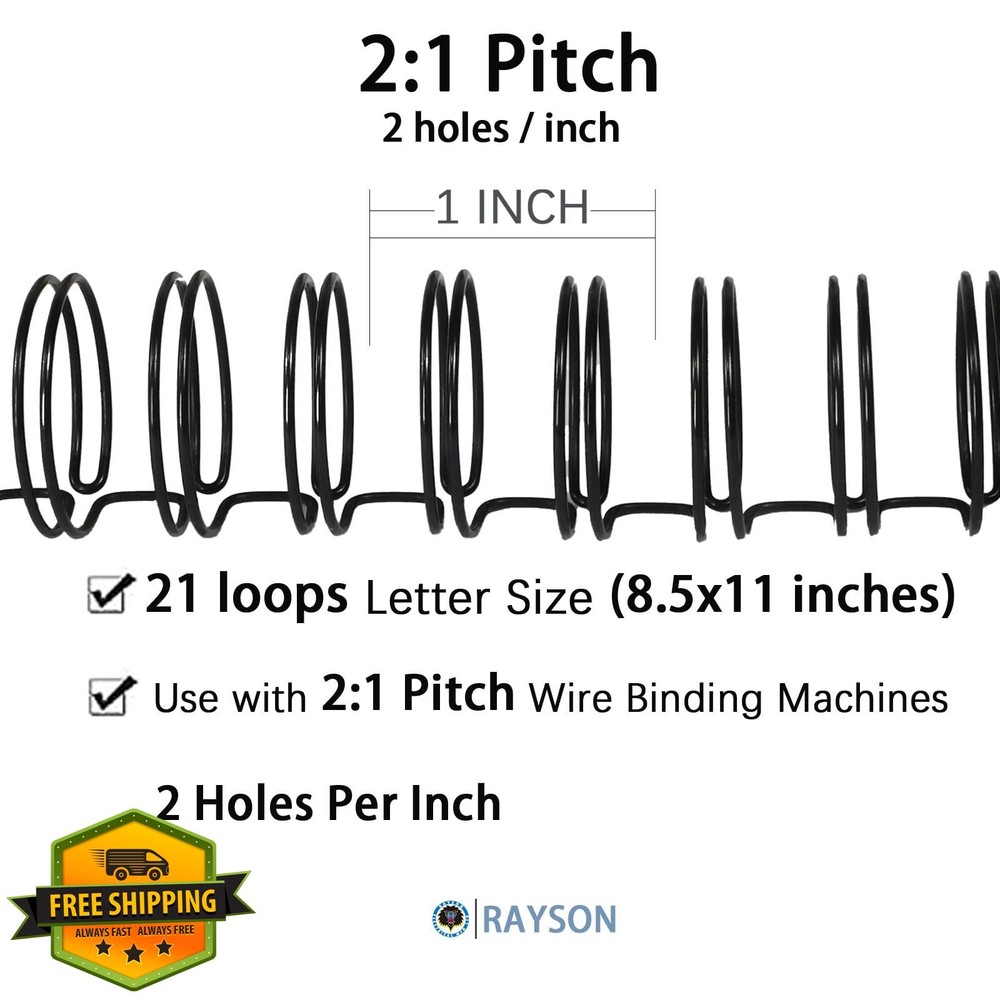 Rayson Wire Binding Spines 5/8" 2:1 Pitch Double Loop Black 50 Pack