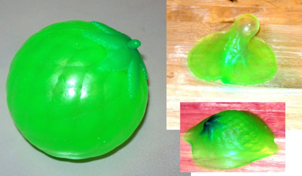 Splat Green TOMATO Toy! splats then morphs back! throw on a smooth clean surface