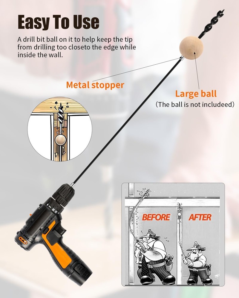 AOKLIT Flexible Installer Drill Bit for Wire Pulling, 36 Inch Extra Long 36”