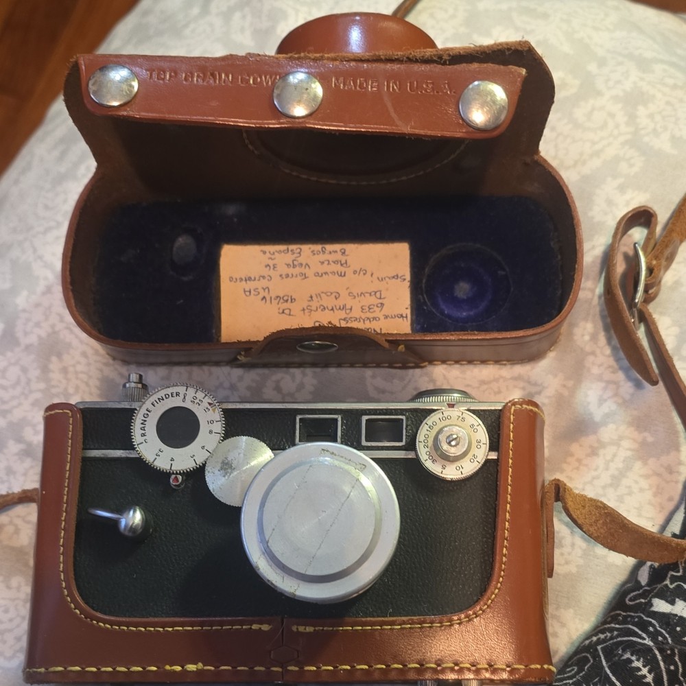 Vintage Black Rangefinder Camera with Leather Case