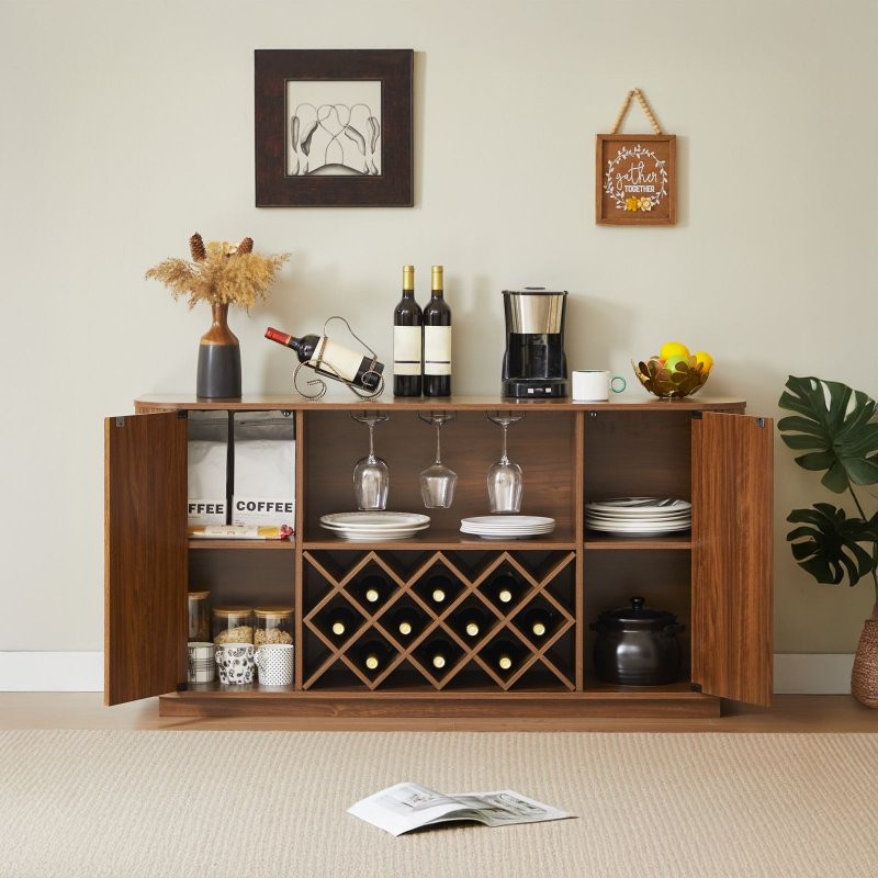 58" Sideboard Buffet Storage Cabinet Console Table, Wine Rack Adjustable Shelves