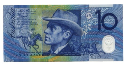 1993 Fraser/Evans $10.00 Banknotes - Blue Shading