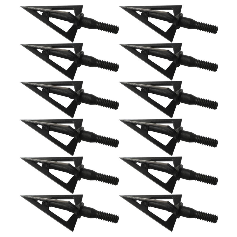 12Pcs Hunting Broadheads Stainless Steel Black Whirlwind 3-Blade Cut Arrow Tip