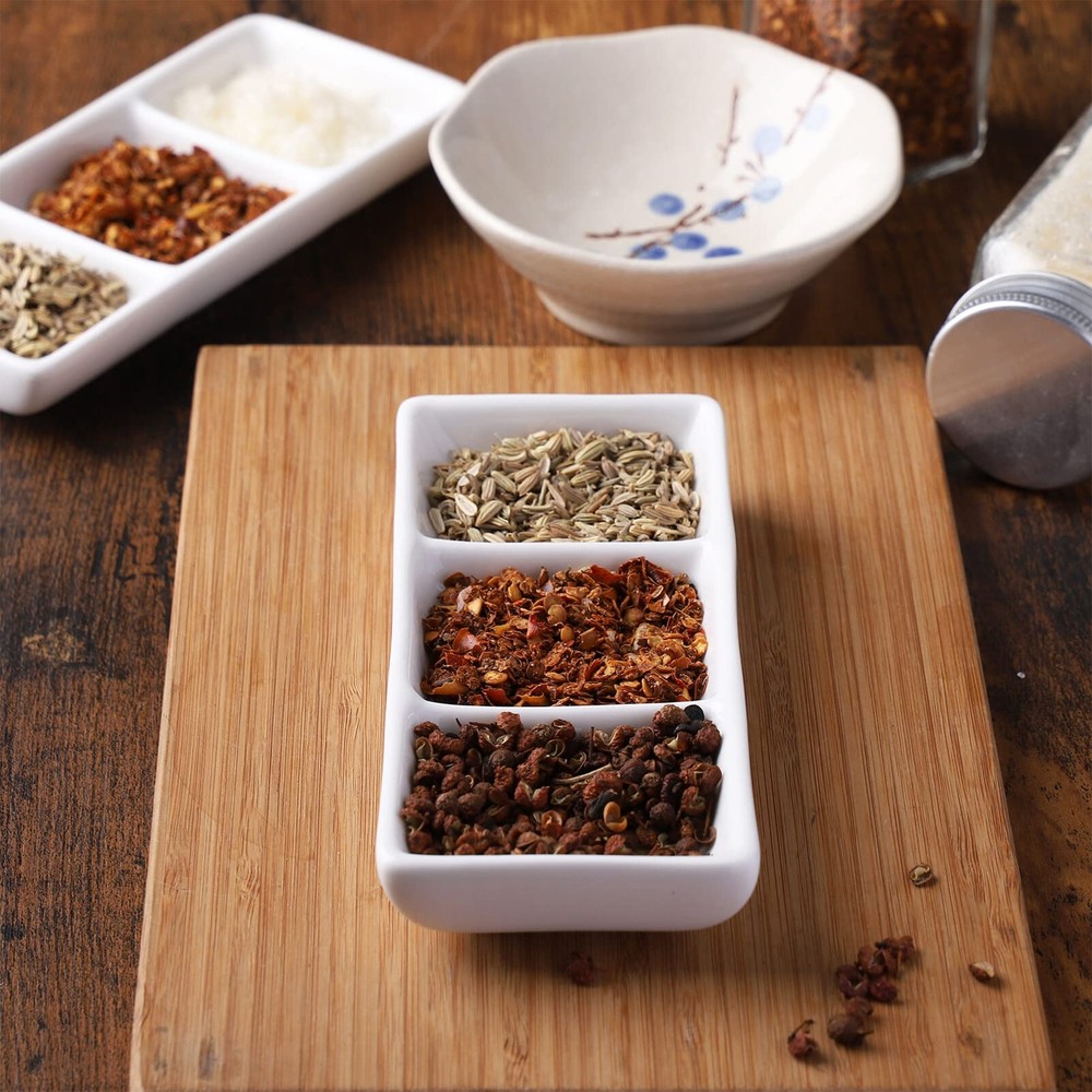 6 Inch White Ceramic Serving Tray 3 Compartment Appetizer Platters Rectangula...