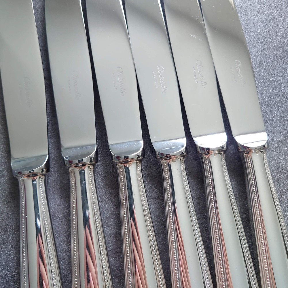 Christofle Perles 6pcs Silverplate Flatware Table Knife Excellent