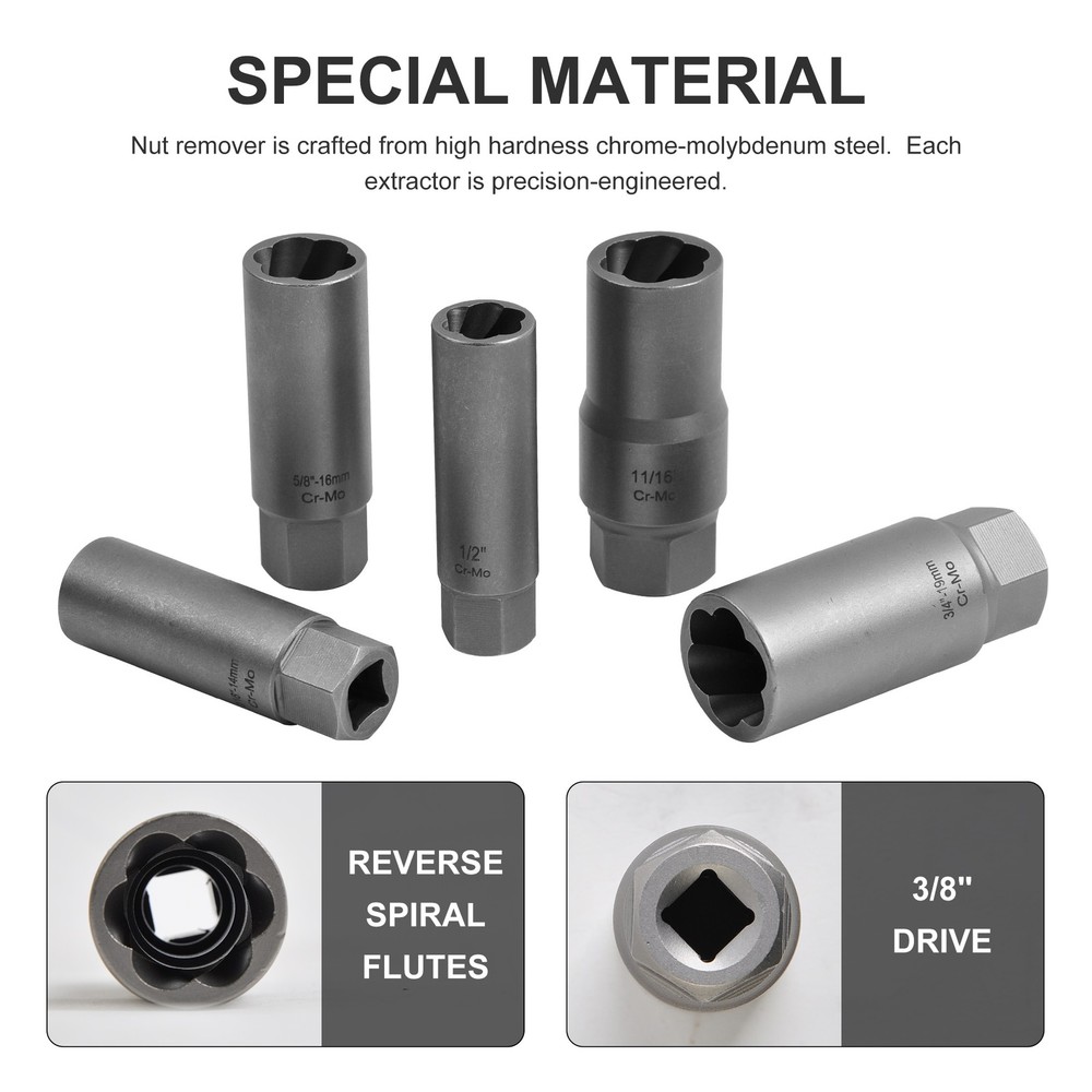 11PCS Spiral Type Bolt Extractor Tool, Broken Lug Nut Bolt Remover Easy-Out Set