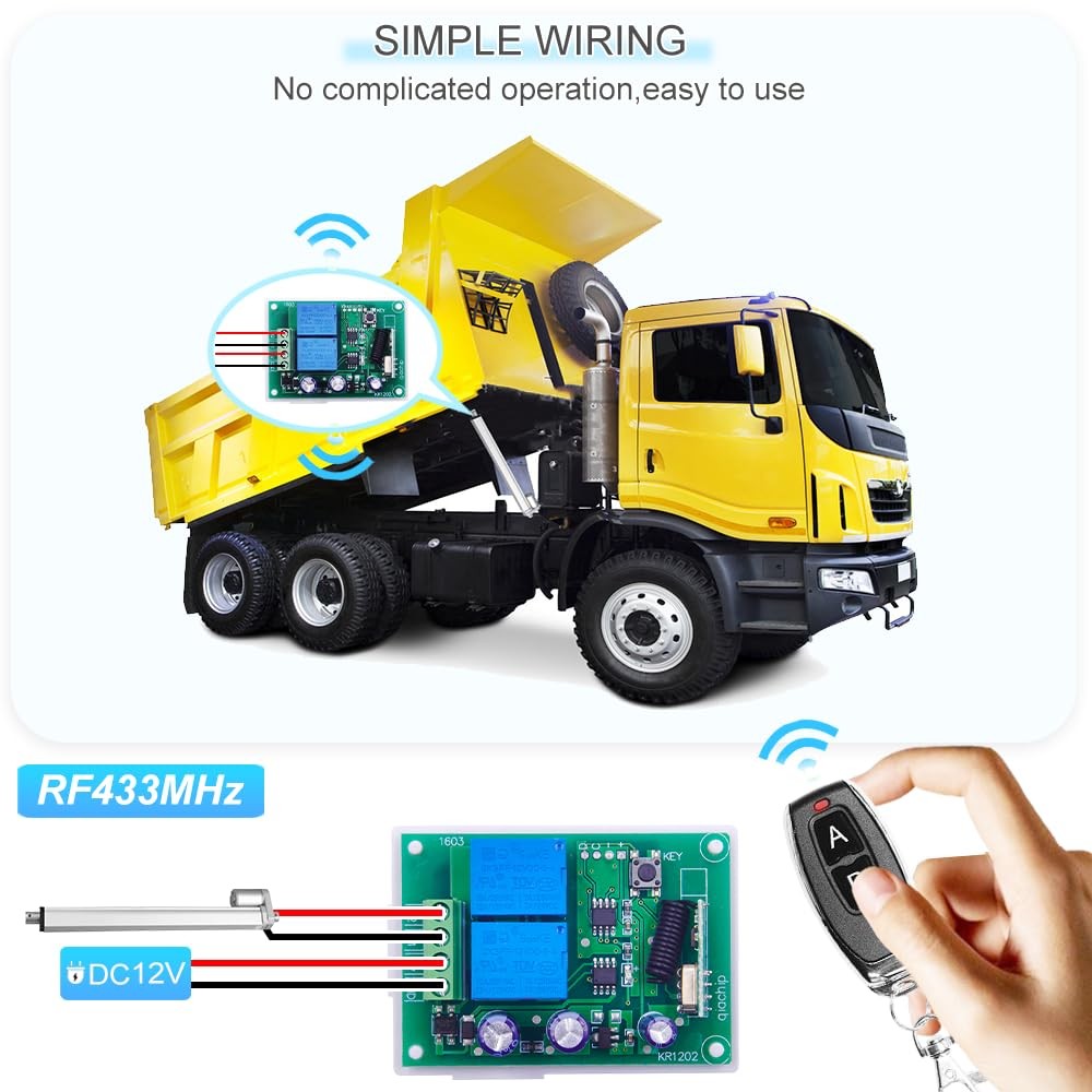 DC 5V-60V Motor RF Remote Control, KR1202, Forward, Reverse, 433Mhz, Relay