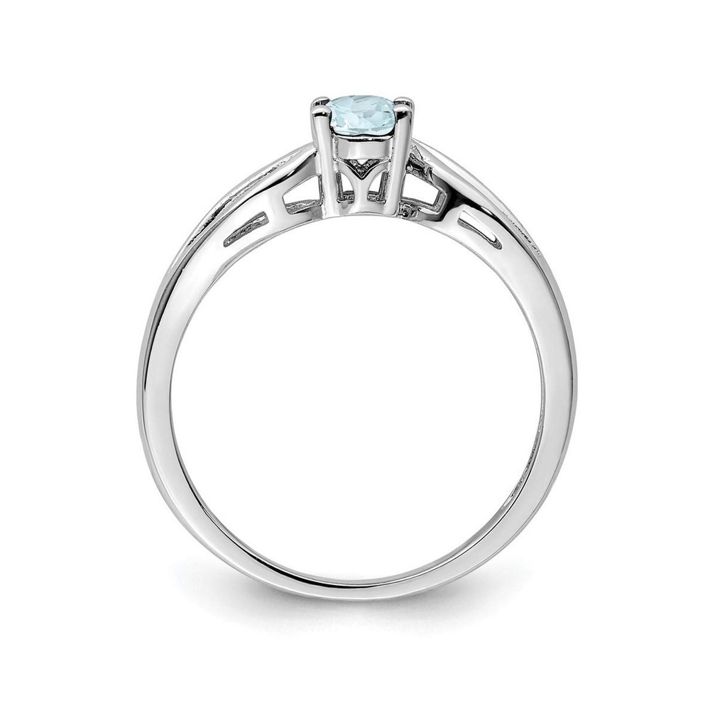 Solid Sterling Silver Rhodium-Plated Aquamarine Ring 9