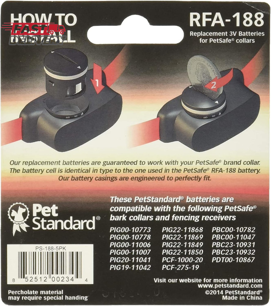 Petsafe Compatible RFA-188 Replacement Batteries (5-Pack)