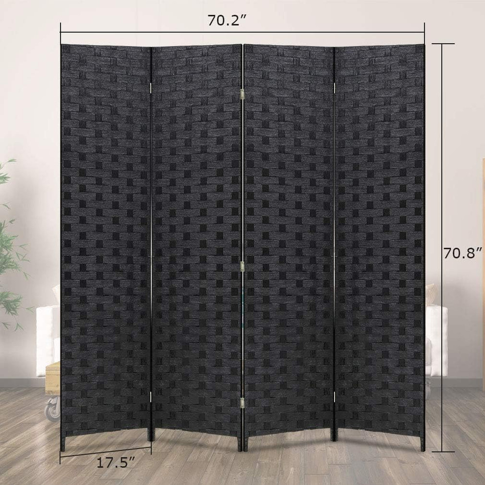 6FT Folding Room Divider 4 Panel Wood Mesh Privacy Screen