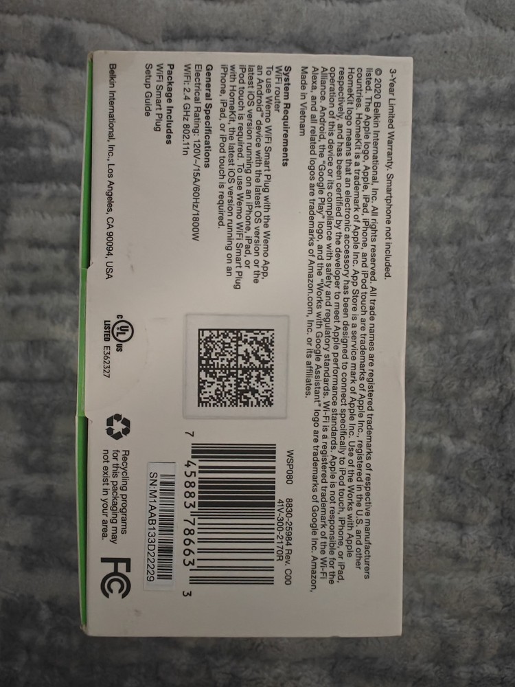 Wemo WiFi Smart Plug: Model WSP080 - White