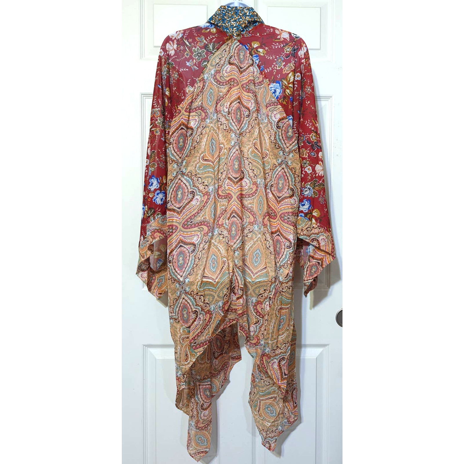 Umgee Sheer Long Paisley Floral Boho Kimono in Berry Mix Plus Size 1XL/2XL