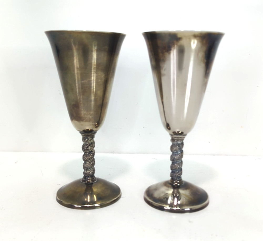 Vintage 6 Silver Plated Roma S.L. Spain Madrid 7-1/8” Height Wine Goblets Used