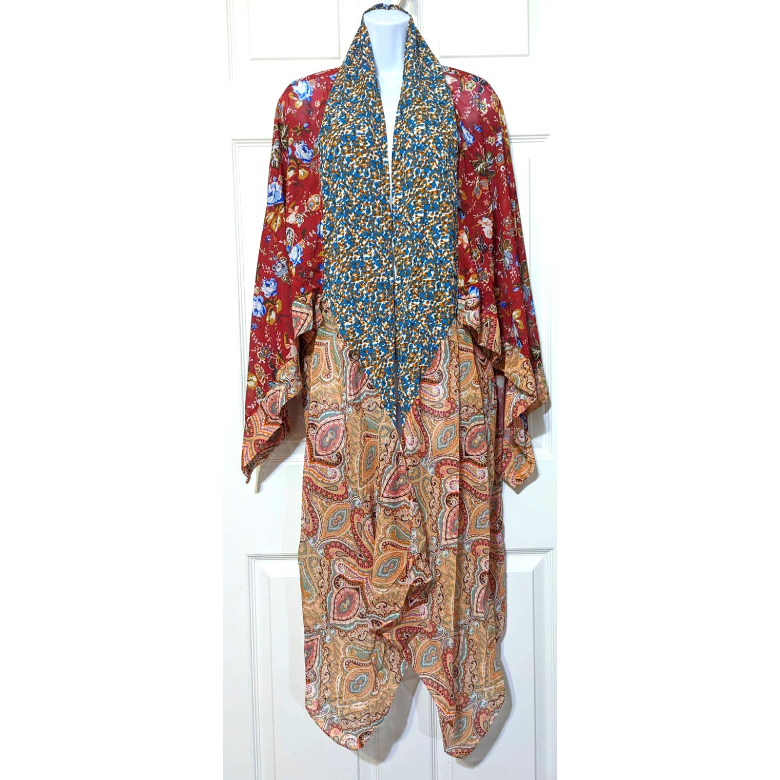 Umgee Sheer Long Paisley Floral Boho Kimono in Berry Mix Plus Size 1XL/2XL