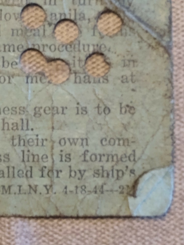 WW2 Soldiers Meal Tickets On Ship