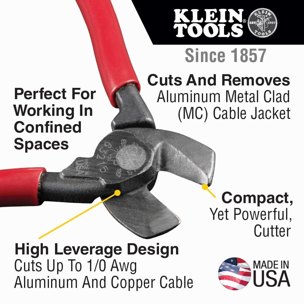 Compact High Leverage Cable Cutter Cuts 10 AWG Aluminum Copper MC Cable