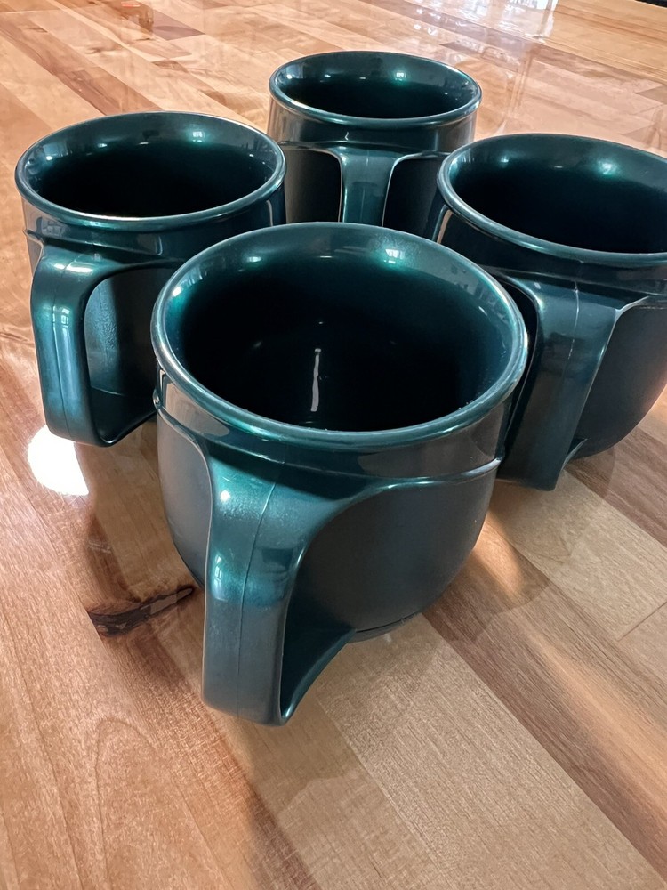 Alladin Temp-Rite Stackable Camping Mugs Plastic Cups Emerald Green Set Of 4