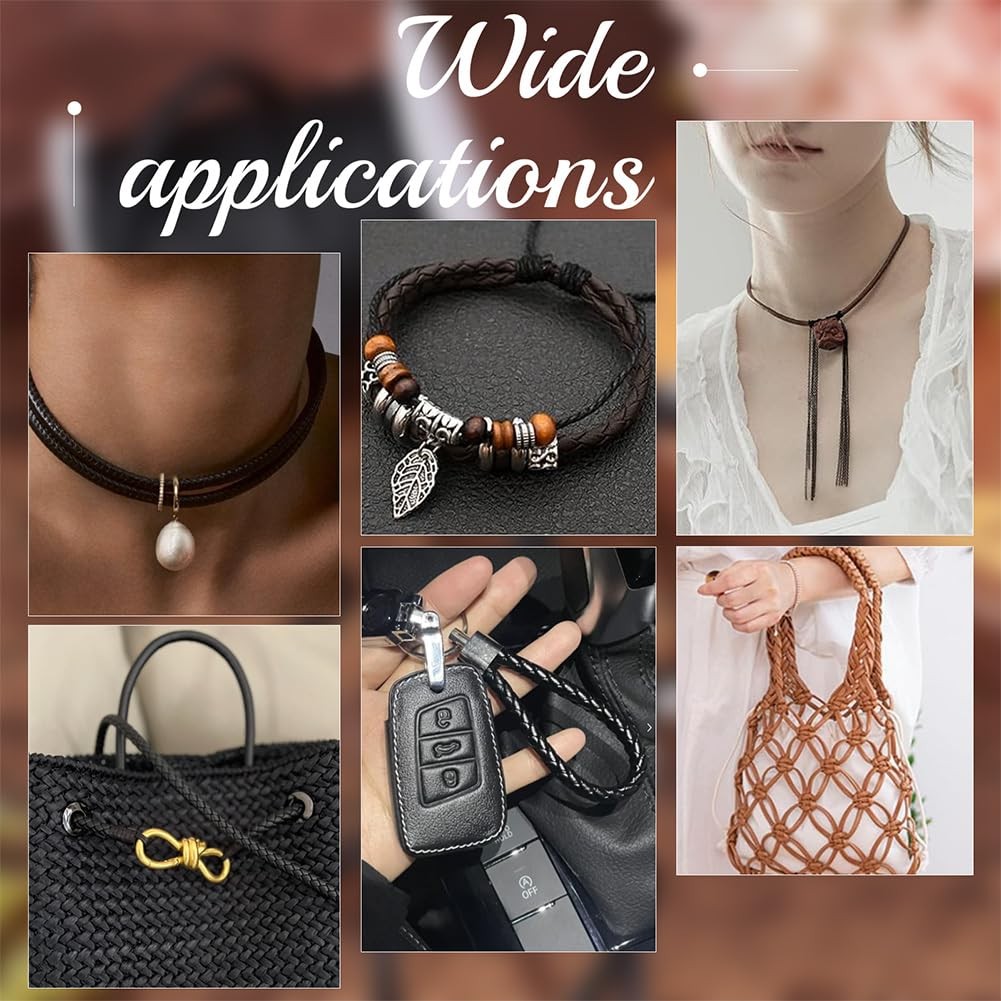 PH PandaHall 10.9 Yards Braided Leather Cord 5mm Round PU Strap Black