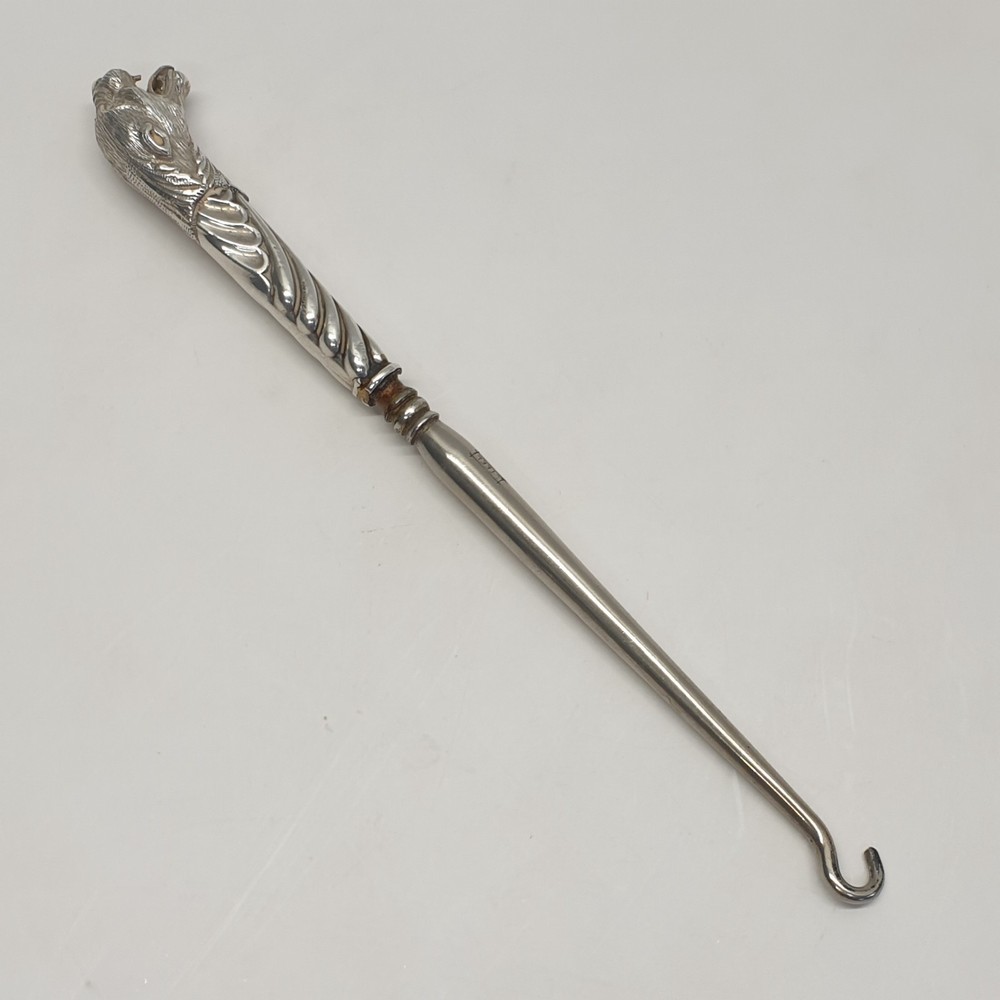 Victorian Solid Silver Leopard Button Hook