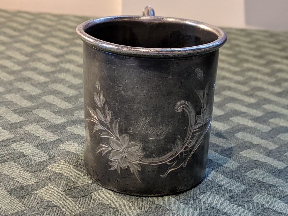 American antique late 1800s Silver Plate mug James Tufts Boston MA