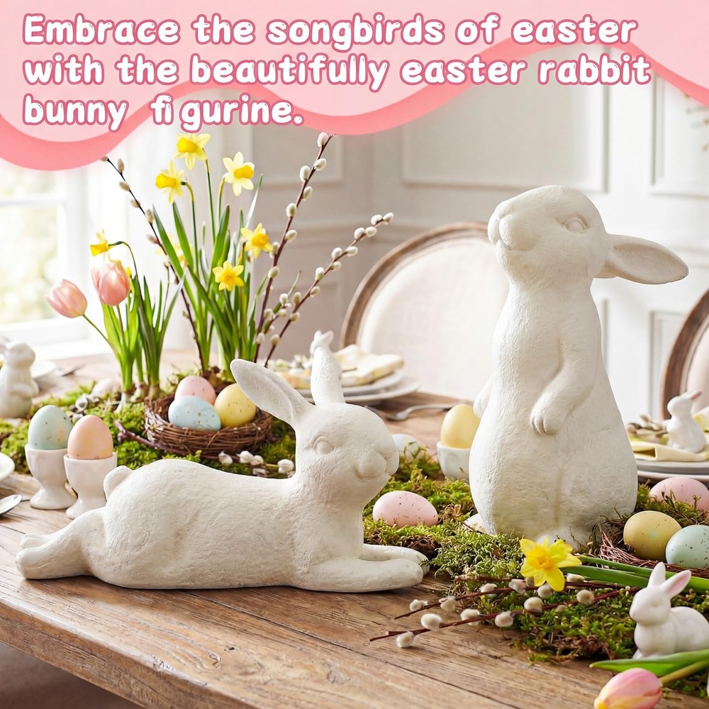 2 Pcs Easter Terracotta Bunny Figurines Decorations Rustic Rabbit Standing Bu...