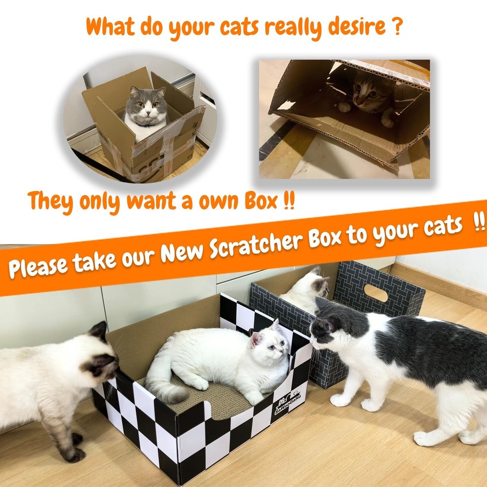 Extra-Large Cat Cardboard Scratcher with Box Bigger Space Hide Scratch Rest C...