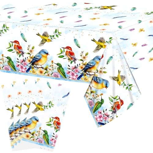 4 Pack Bird Tablecloths Rectangular Table Cover, for Bird Theme Baby Shower