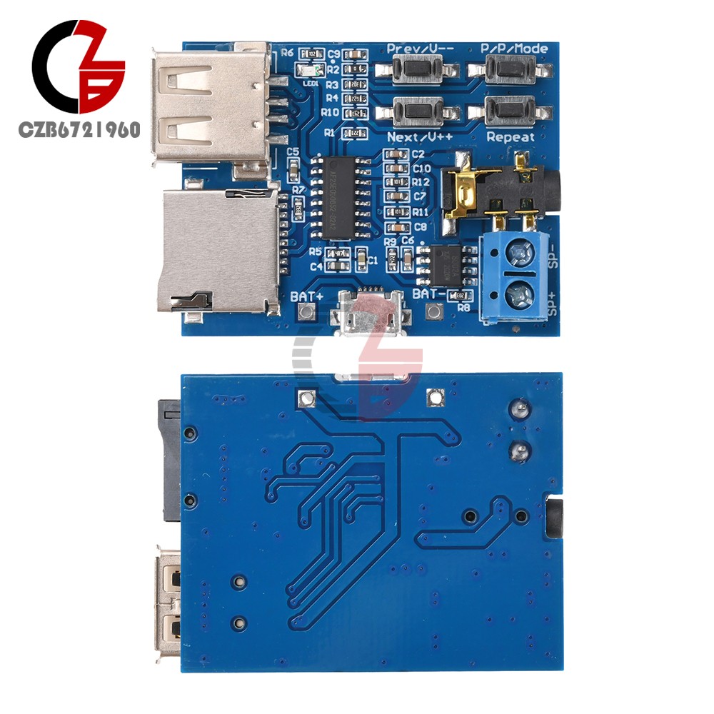 2PCS 3W MP3 Decoder Board Micro USB TF Card Audio Player Mono Amplifier Decoding