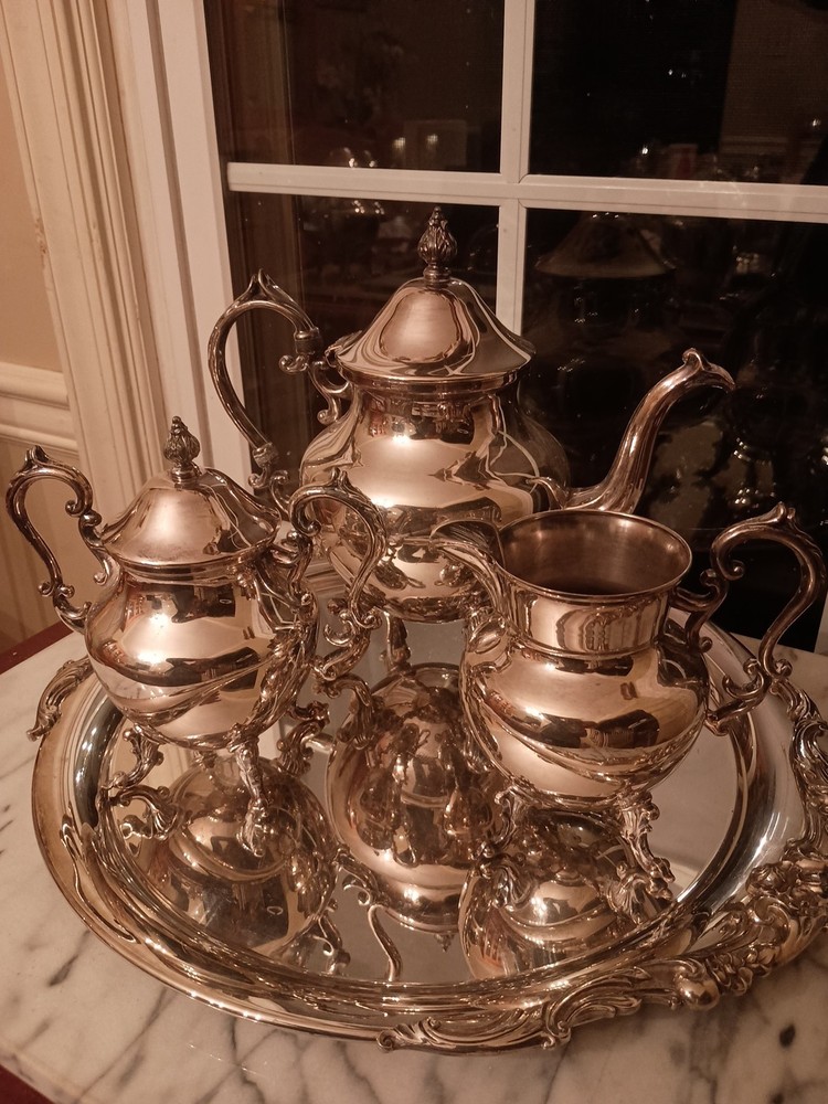Birmingham Silver Company Ornate Tea Set, Silver On Copper