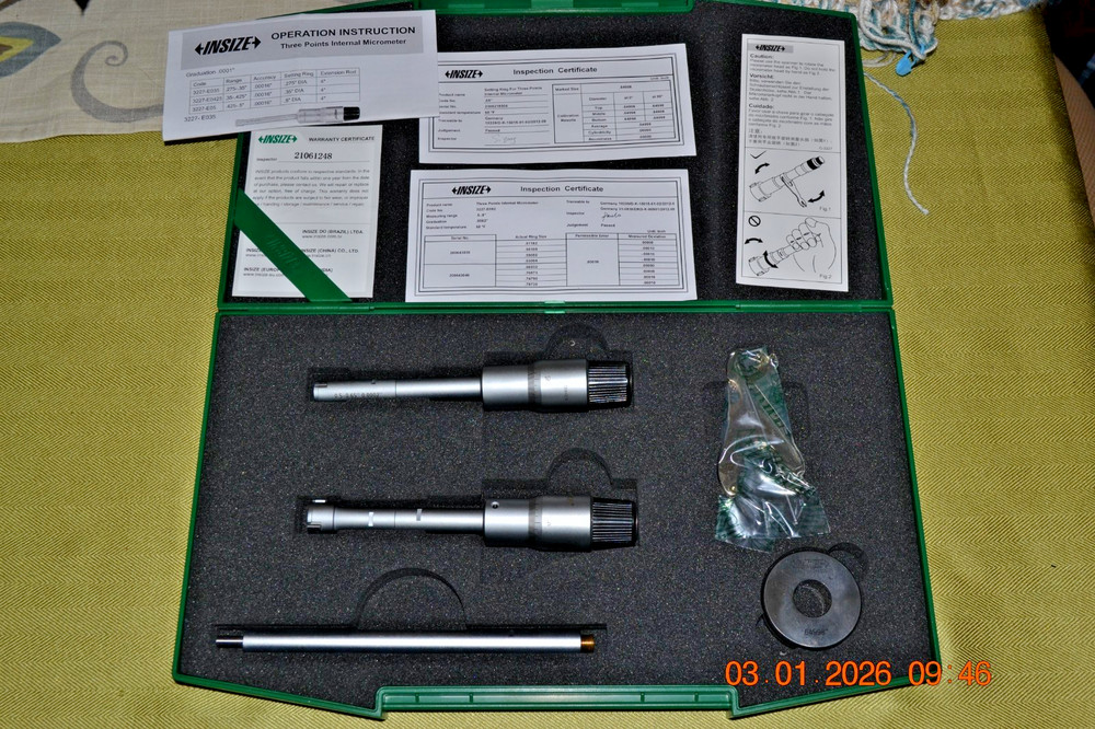INSIZE Three Points Internal Inside Micrometers 3227-E082 Range .5-.8"