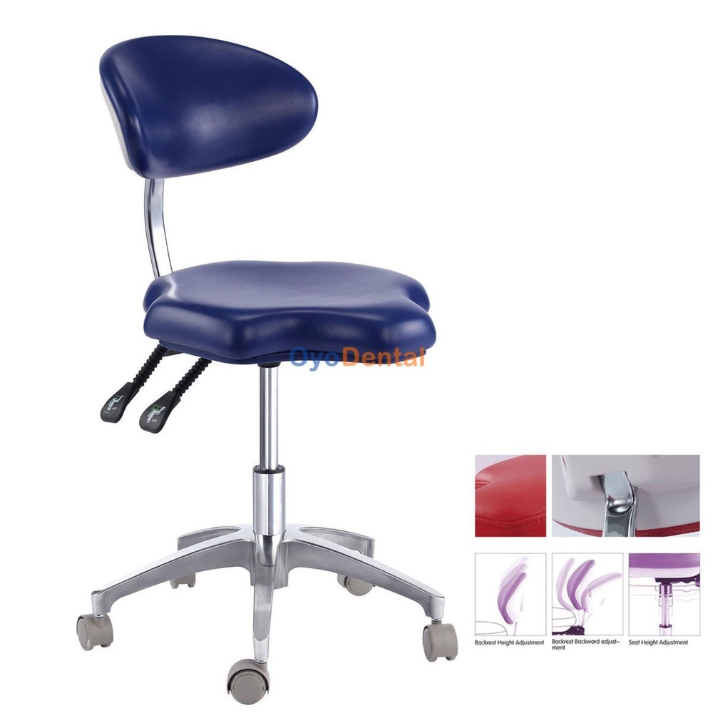 Mobile Dental Stool Adjustable Assistant Hygienist Stool with Back Support